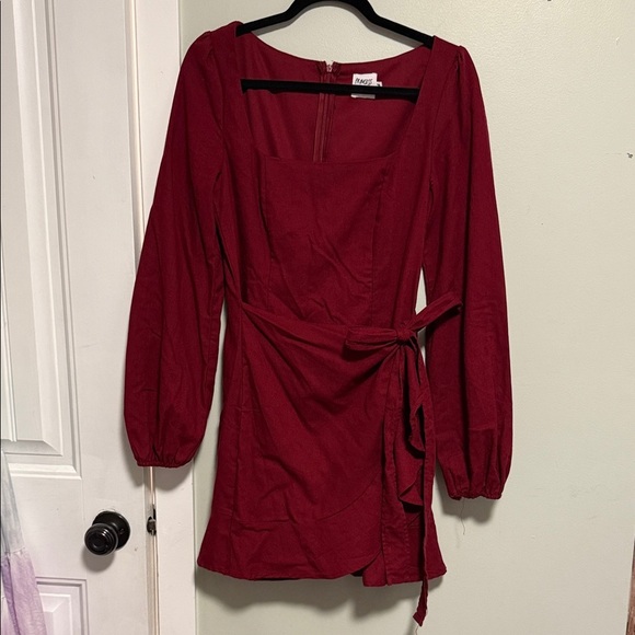 Princess Polly | The Villa Burgundy Square neck wrap dress - long sleeve - US 6 - Picture 2 of 7